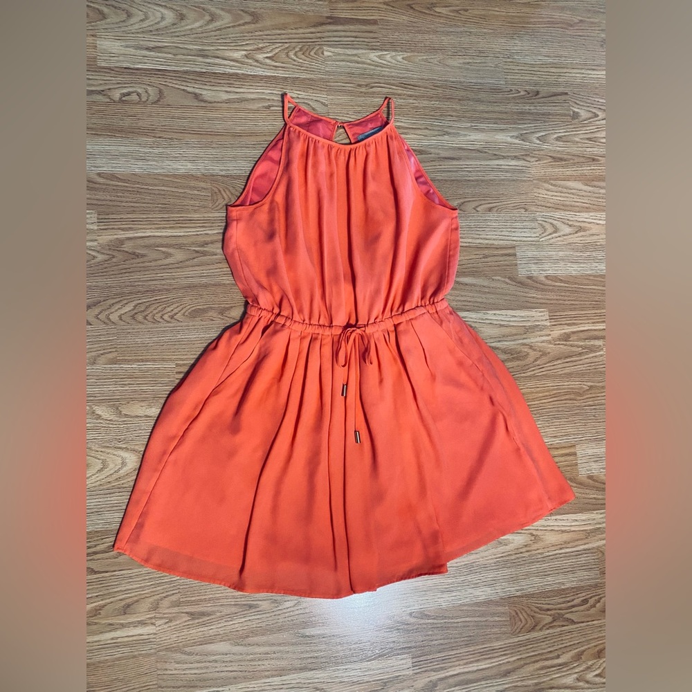 Sz 10P Banana Republic 🍊 Tangerine Orange Halter Flowy Mini Dress - Picture 3 of 7